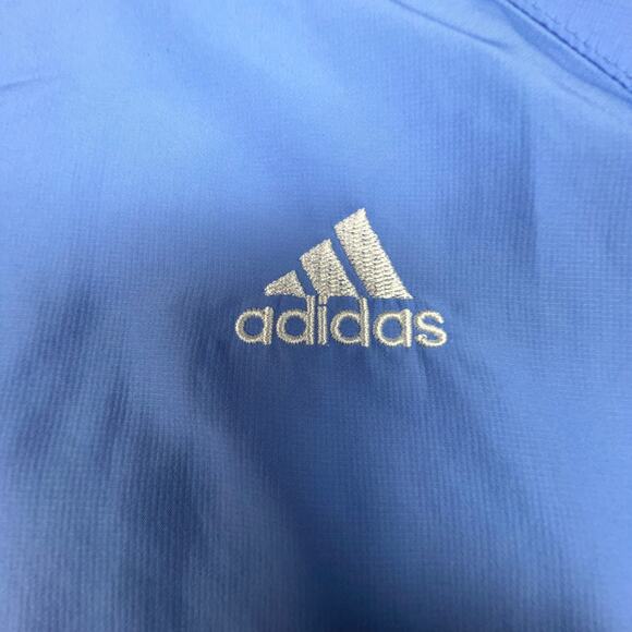 Adidas Women's Full Zip Running Jacket Large Blue Windbreaker 3 Stripes - Picture 4 of 7
